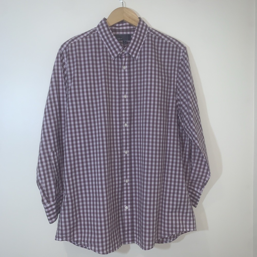 Vince Shirt Mens Extra Large Gray Purple Gingham Button Up